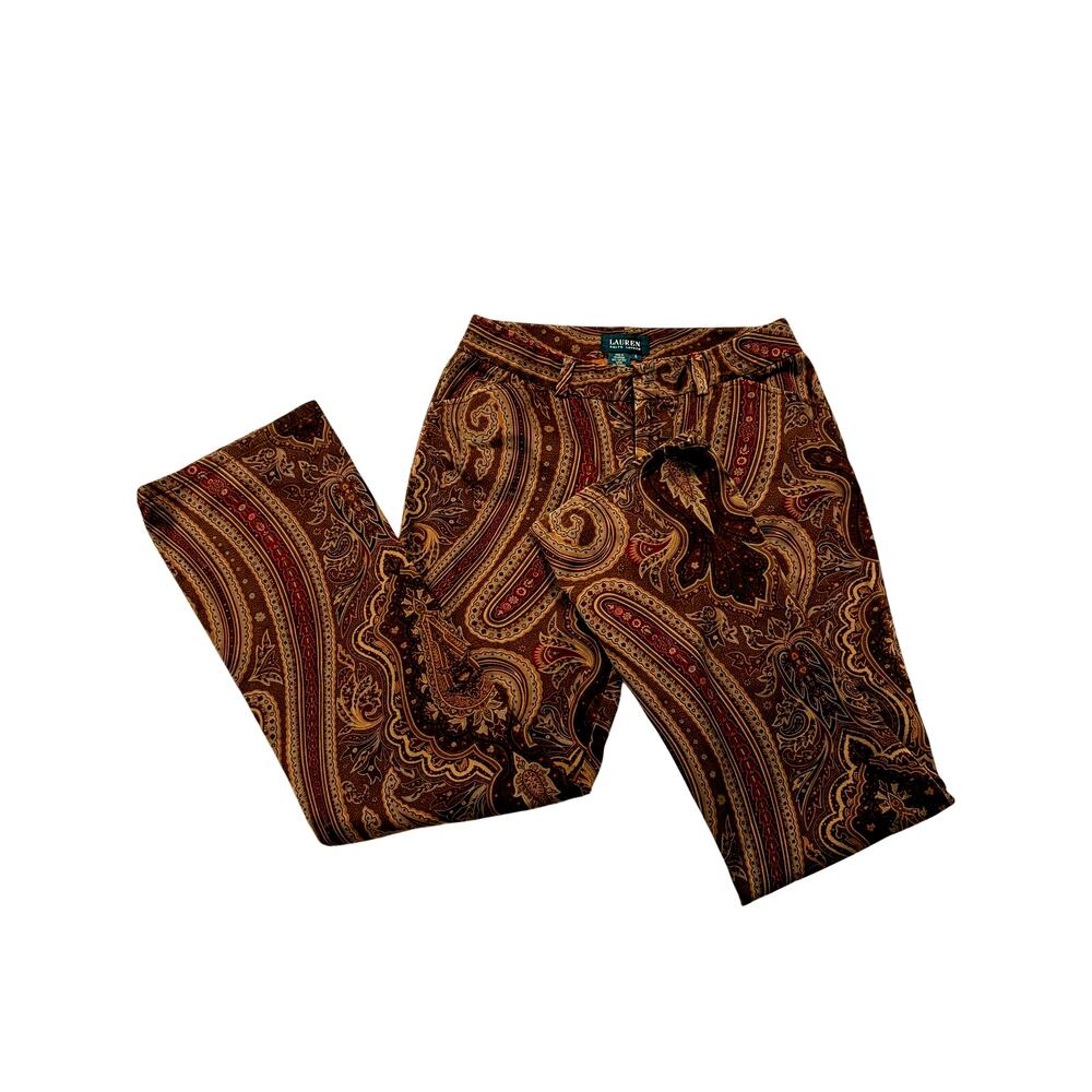 Vtg Lauren Ralph Lauren Paisley Velveteen Pants Brown Equestrian Boho Sz 6 - Picture 4 of 8